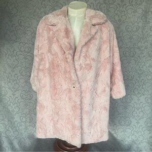 Johanne Beck Pink Faux Fur Coat Teddy Jacket  Textured Boho Luxe Sz S